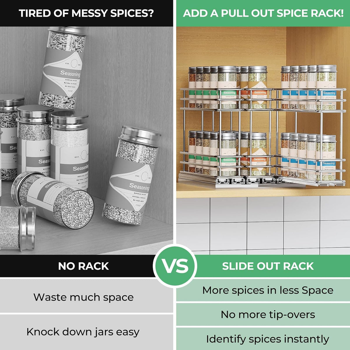 Pull Out Spice Rack Organizer for Cabinet, Slide Out Spice Racks, Easy to Install Spice Cabinet Organizers, 7.4" Wx10.43 Dx8.26 H, 3 Drawers 2 Tiers(Black)