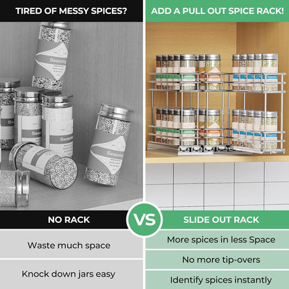 Pull Out Spice Rack Organizer for Cabinet, Slide Out Spice Racks, Easy to Install Spice Cabinet Organizers, 7.4" Wx10.43 Dx8.26 H, 3 Drawers 2 Tiers(Black)