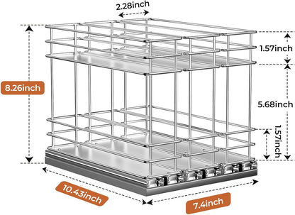 Pull Out Spice Rack Organizer for Cabinet, Slide Out Spice Racks, Easy to Install Spice Cabinet Organizers, 7.4" Wx10.43 Dx8.26 H, 3 Drawers 2 Tiers(Black)