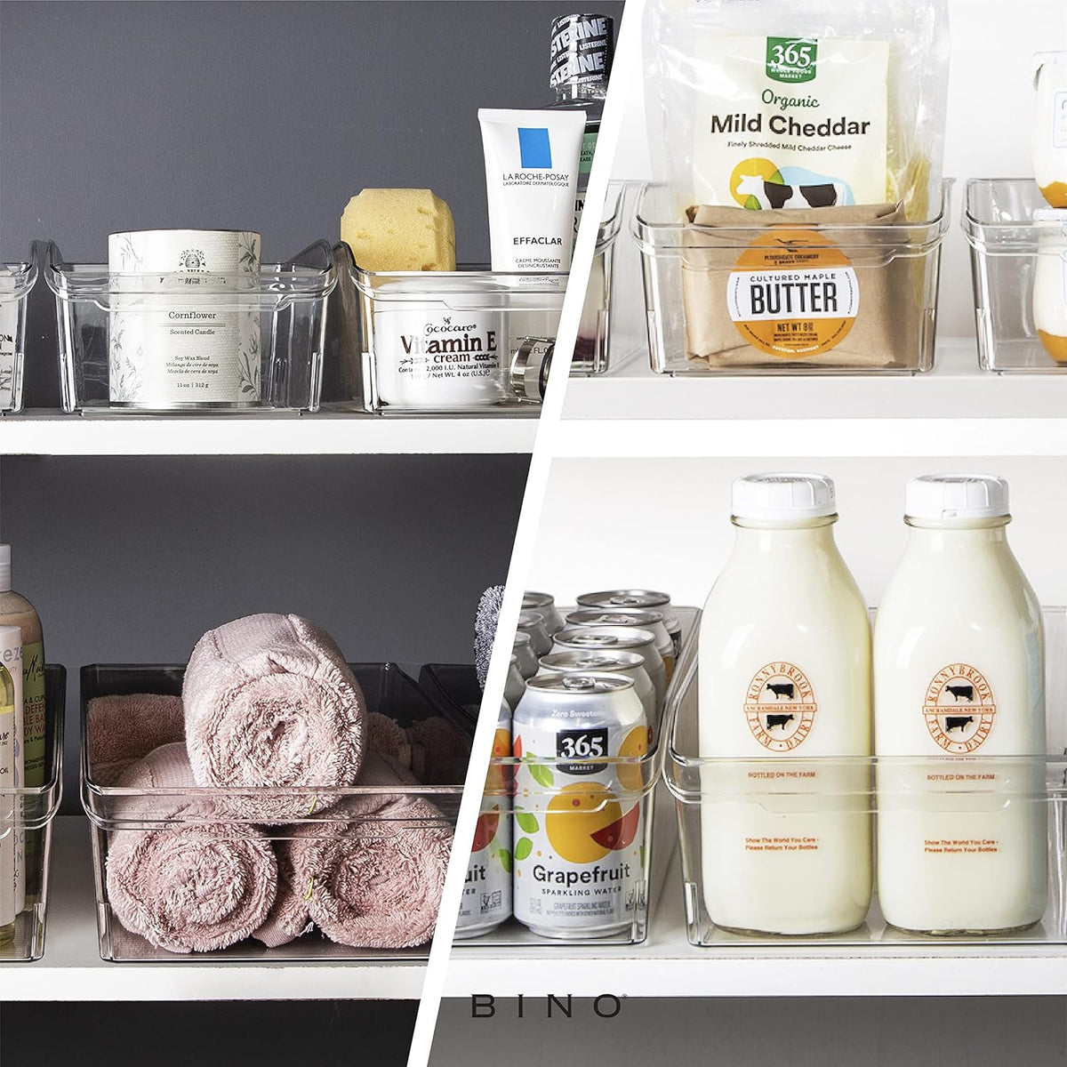 Plastic Storage Bins, Small | THE CURVE COLLECTION | Multi-Use Organizer Bins | Storage Containers Kitchen, Pantry and Home Organization | Fridge Organizers | Pantry Organization and Storage