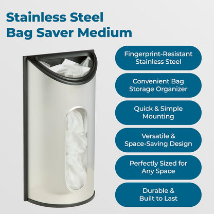 Stainless Steel Plastic Bag Saver & Trash Bag Dispenser, Wall-Mounted Plastic Bag Organizer for Kitchen, Pantry, Garage, Durable Stainless Steel Storage for Grocery Bags and Space-Saving