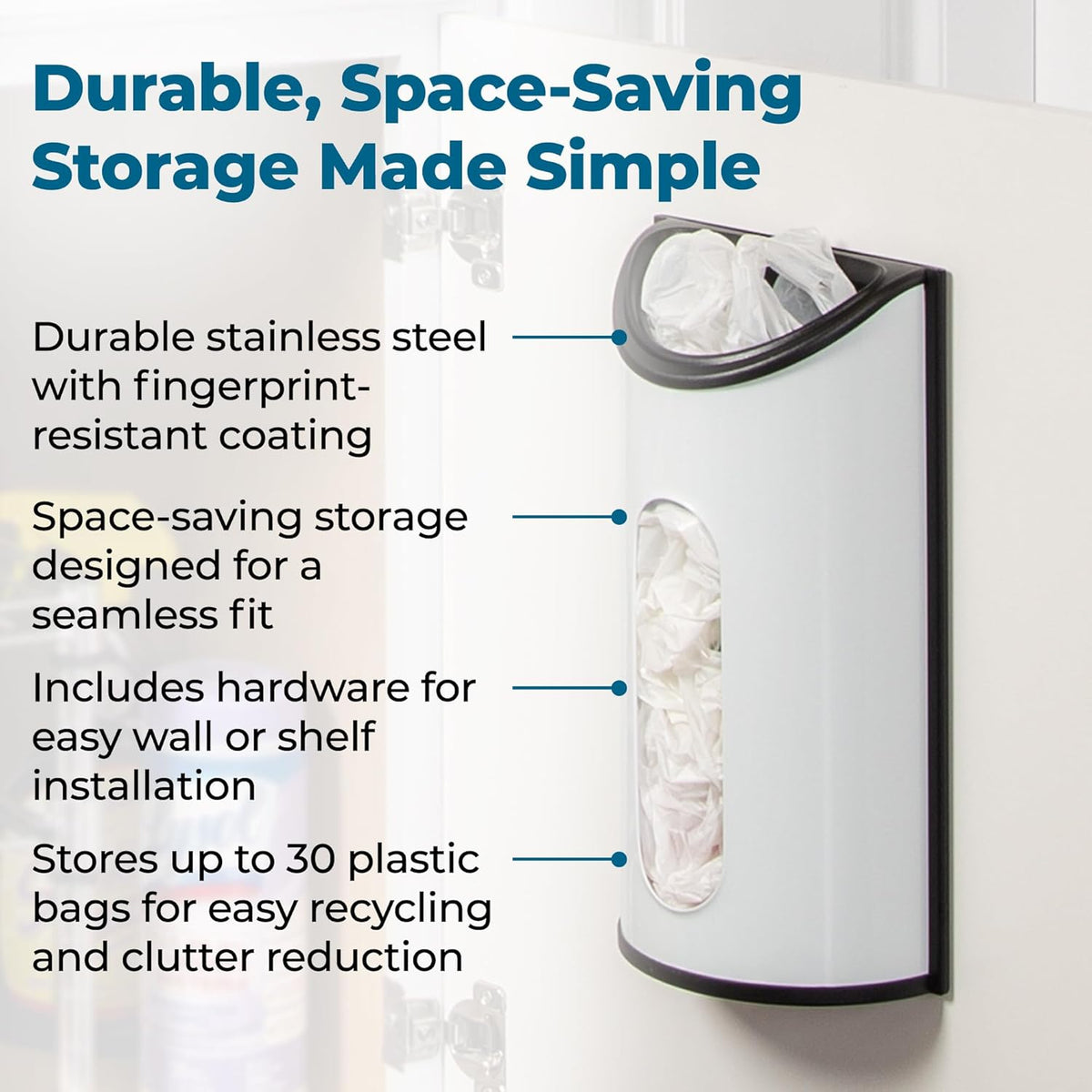 Stainless Steel Plastic Bag Saver & Trash Bag Dispenser, Wall-Mounted Plastic Bag Organizer for Kitchen, Pantry, Garage, Durable Stainless Steel Storage for Grocery Bags and Space-Saving