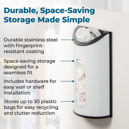 Stainless Steel Plastic Bag Saver & Trash Bag Dispenser, Wall-Mounted Plastic Bag Organizer for Kitchen, Pantry, Garage, Durable Stainless Steel Storage for Grocery Bags and Space-Saving