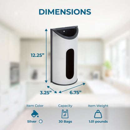 Stainless Steel Plastic Bag Saver & Trash Bag Dispenser, Wall-Mounted Plastic Bag Organizer for Kitchen, Pantry, Garage, Durable Stainless Steel Storage for Grocery Bags and Space-Saving