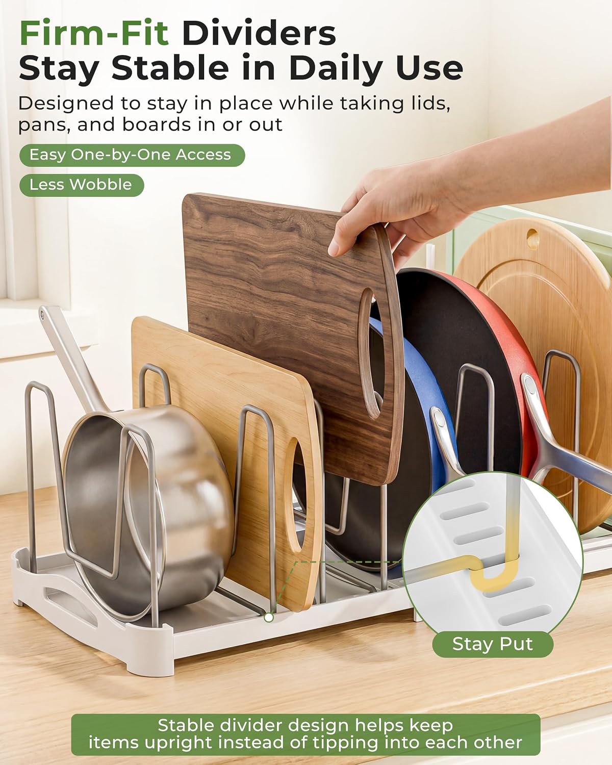 Pot Lid Organizer, Adjustable 12.6"-21.5" Bakeware Rack for Cabinet