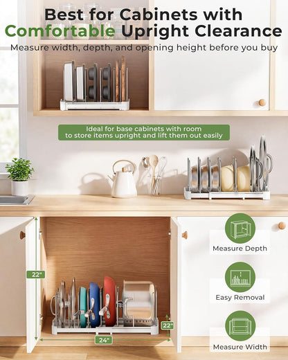 Pot Lid Organizer, Adjustable 12.6"-21.5" Bakeware Rack for Cabinet