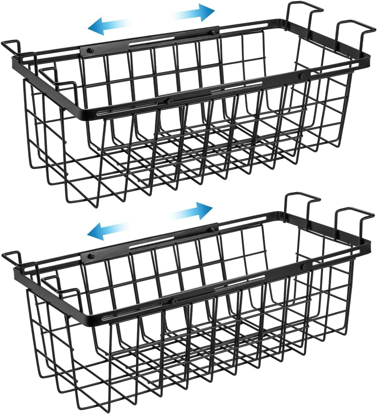 2 Pack Expandable Freezer Organizer Bins, Adjustable Wire Baskets for Chest Freezer, Deep Freezer Storage Bins with Hanging Handles, Expand from 15.6" to 24.3" (Black)