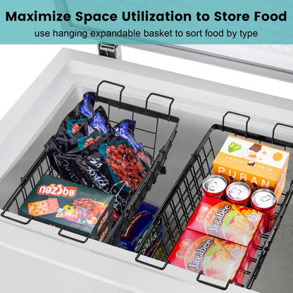 2 Pack Expandable Freezer Organizer Bins, Adjustable Wire Baskets for Chest Freezer, Deep Freezer Storage Bins with Hanging Handles, Expand from 15.6" to 24.3" (Black)