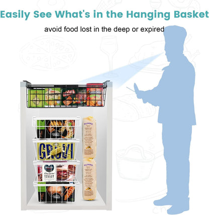 2 Pack Expandable Freezer Organizer Bins, Adjustable Wire Baskets for Chest Freezer, Deep Freezer Storage Bins with Hanging Handles, Expand from 15.6" to 24.3" (Black)