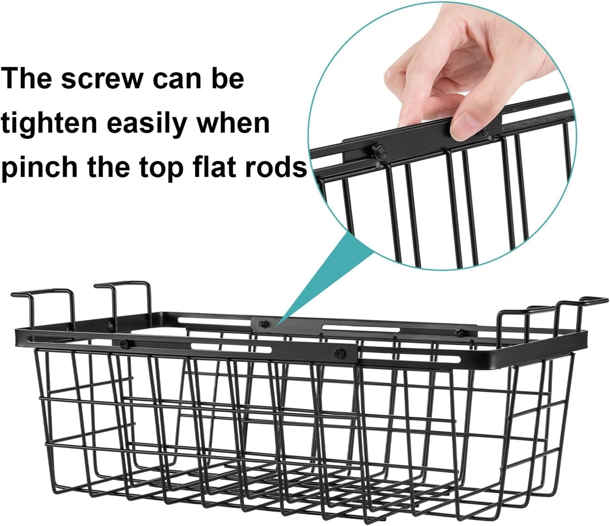 2 Pack Expandable Freezer Organizer Bins, Adjustable Wire Baskets for Chest Freezer, Deep Freezer Storage Bins with Hanging Handles, Expand from 15.6" to 24.3" (Black)