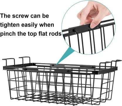 2 Pack Expandable Freezer Organizer Bins, Adjustable Wire Baskets for Chest Freezer, Deep Freezer Storage Bins with Hanging Handles, Expand from 15.6" to 24.3" (Black)