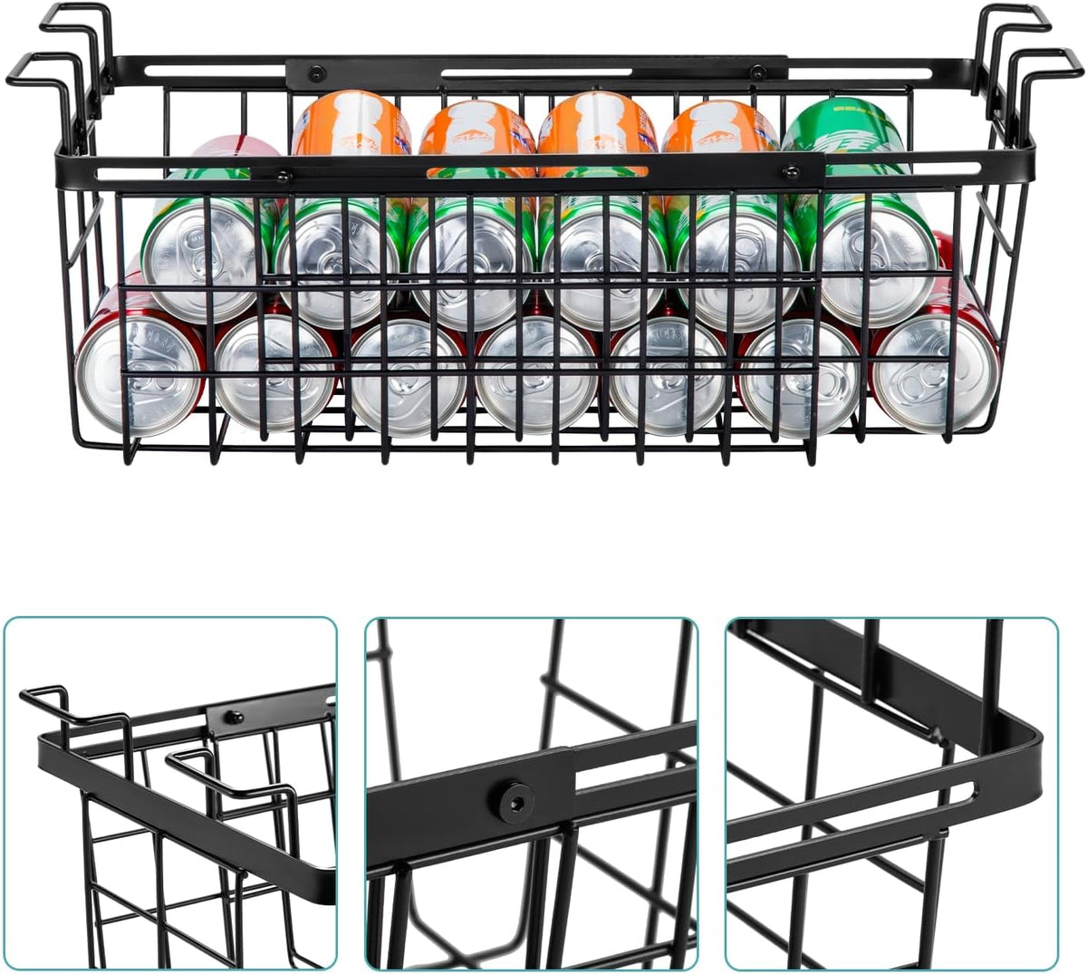 2 Pack Expandable Freezer Organizer Bins, Adjustable Wire Baskets for Chest Freezer, Deep Freezer Storage Bins with Hanging Handles, Expand from 15.6" to 24.3" (Black)