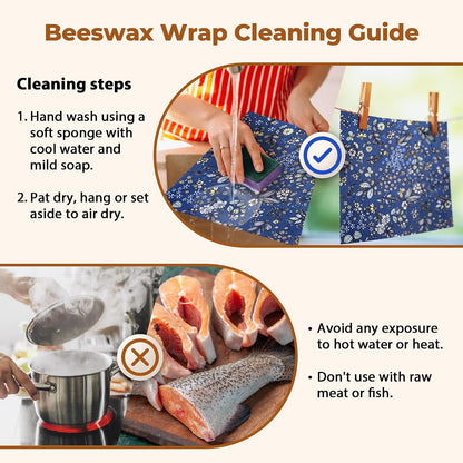 Reusable Beeswax Wrap for Food, 9 Pack Organic Cotton Beeswax Papers (1XL + 3M + 5S), Bread Sandwich Wrapper, Suitable for Bowls, Cheese, Reusable Plastic-Free Food Storage Wrap