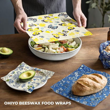 Reusable Beeswax Wrap for Food, 9 Pack Organic Cotton Beeswax Papers (1XL + 3M + 5S), Bread Sandwich Wrapper, Suitable for Bowls, Cheese, Reusable Plastic-Free Food Storage Wrap