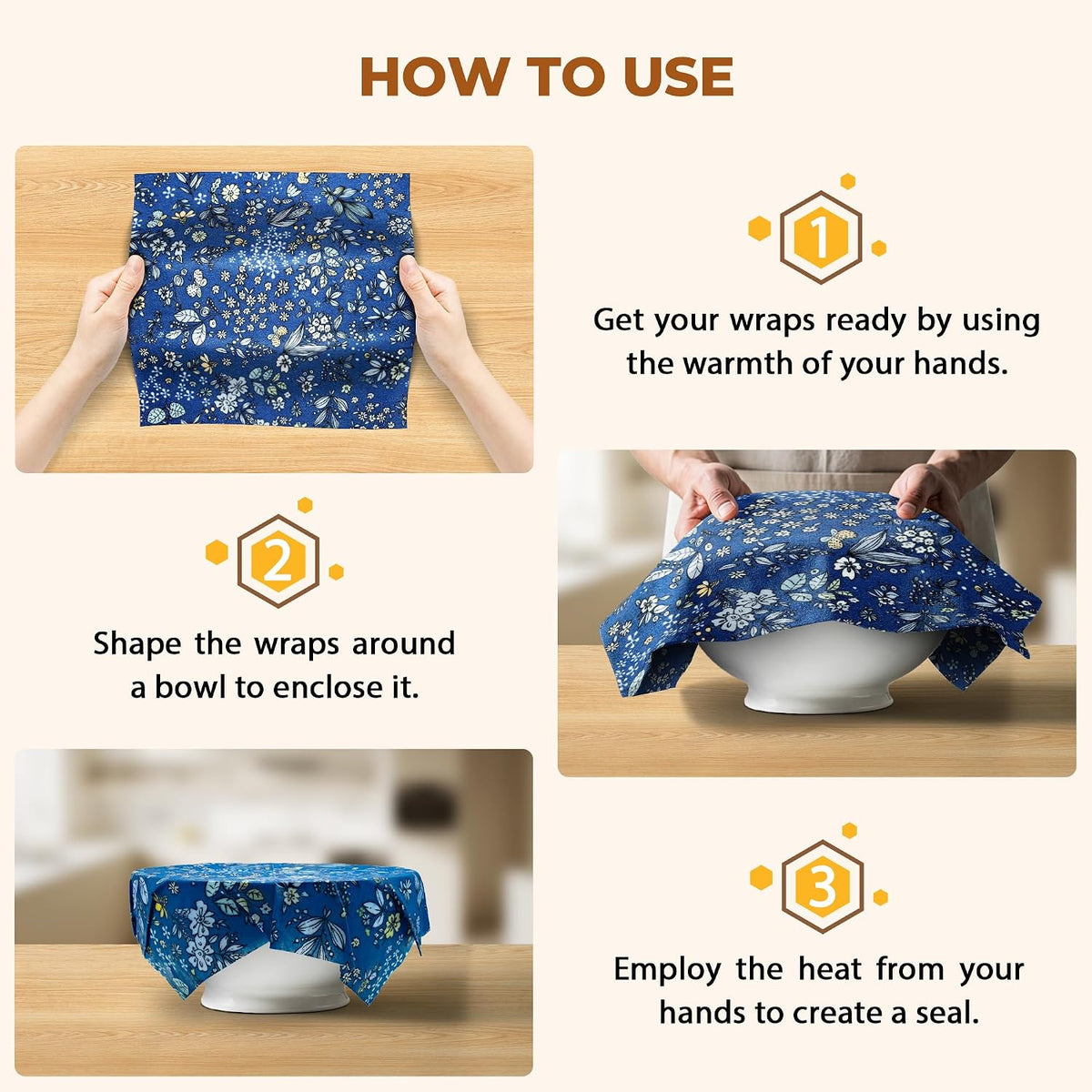 Reusable Beeswax Wrap for Food, 9 Pack Organic Cotton Beeswax Papers (1XL + 3M + 5S), Bread Sandwich Wrapper, Suitable for Bowls, Cheese, Reusable Plastic-Free Food Storage Wrap