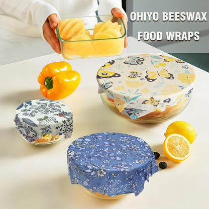 Reusable Beeswax Wrap for Food, 9 Pack Organic Cotton Beeswax Papers (1XL + 3M + 5S), Bread Sandwich Wrapper, Suitable for Bowls, Cheese, Reusable Plastic-Free Food Storage Wrap