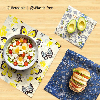 Reusable Beeswax Wrap for Food, 9 Pack Organic Cotton Beeswax Papers (1XL + 3M + 5S), Bread Sandwich Wrapper, Suitable for Bowls, Cheese, Reusable Plastic-Free Food Storage Wrap
