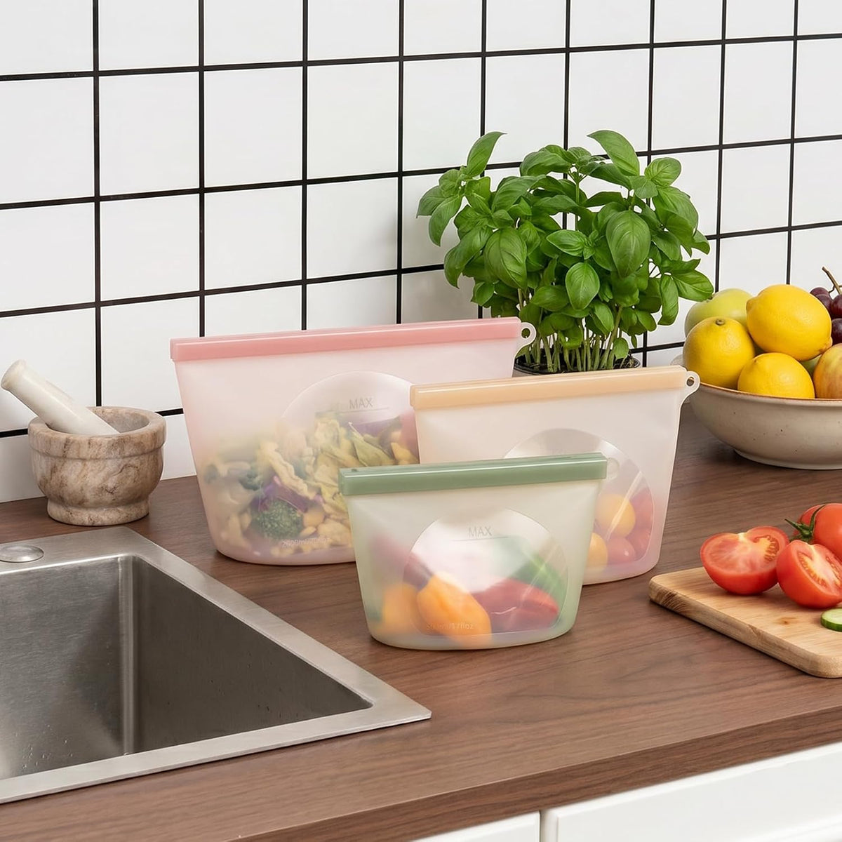 12-Packs Slider Reusable Silicone Food Storage Bags, 100% Silicone Stand-Up Wide-Open Leakproof Reusable Storage Bags for Food, Freezer Microwave Oven Dishwasher Safe, Eco-Friendly, Mixed 4L 4S 4XS