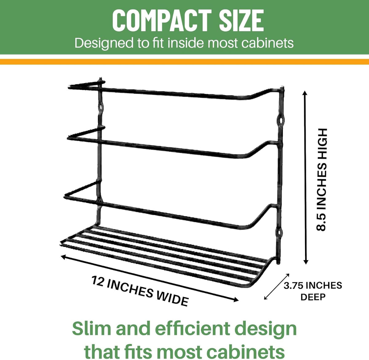 Kitchen Wrap Organizer - - Hold up to 4 Plastic, Foil, Paper, Wax - Cabinet Door, Wall Rack Basket - Sandwich, Freezer, Food Bag Storage - Laundry Supplies - Plastic Coated Metal