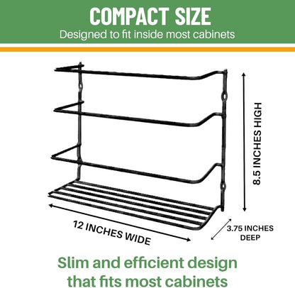 Kitchen Wrap Organizer - - Hold up to 4 Plastic, Foil, Paper, Wax - Cabinet Door, Wall Rack Basket - Sandwich, Freezer, Food Bag Storage - Laundry Supplies - Plastic Coated Metal