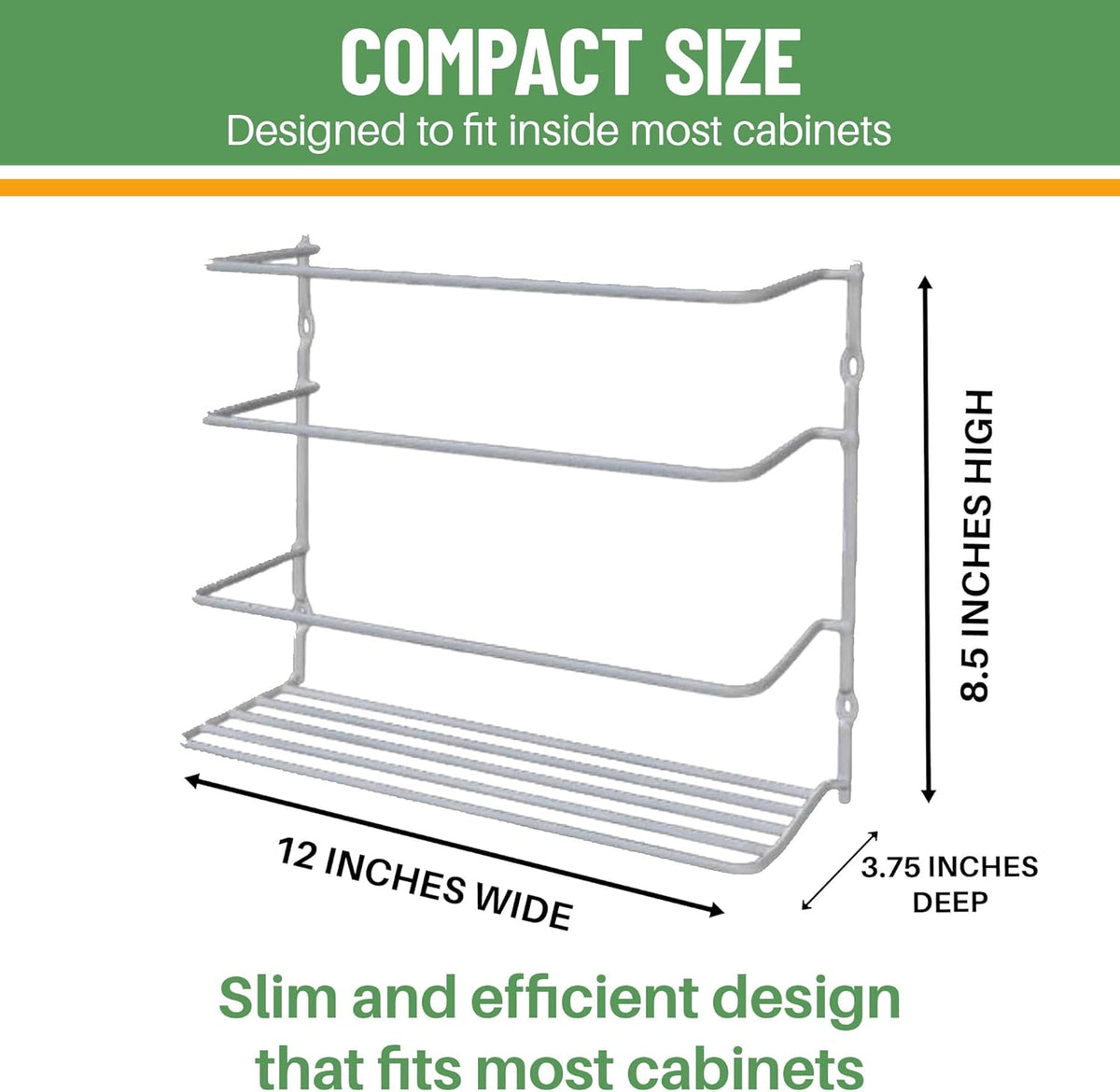 Kitchen Wrap Organizer - - Hold up to 4 Plastic, Foil, Paper, Wax - Cabinet Door, Wall Rack Basket - Sandwich, Freezer, Food Bag Storage - Laundry Supplies - Plastic Coated Metal