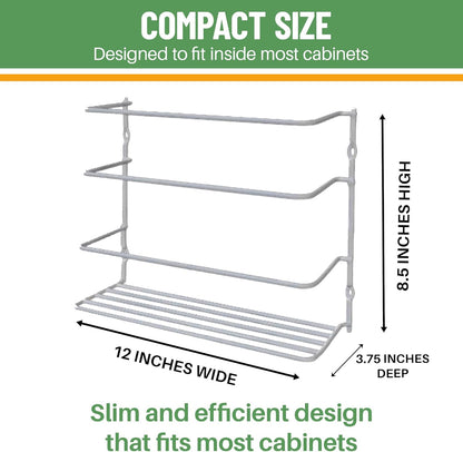 Kitchen Wrap Organizer - - Hold up to 4 Plastic, Foil, Paper, Wax - Cabinet Door, Wall Rack Basket - Sandwich, Freezer, Food Bag Storage - Laundry Supplies - Plastic Coated Metal