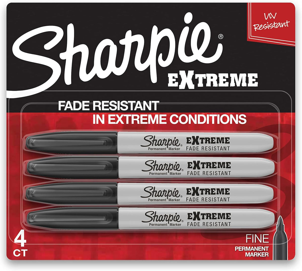 Extreme Permanent Markers, Fine Point, Black, 4 Count - Fade Resistant Against Both Wet and Dry Outdoor Elements