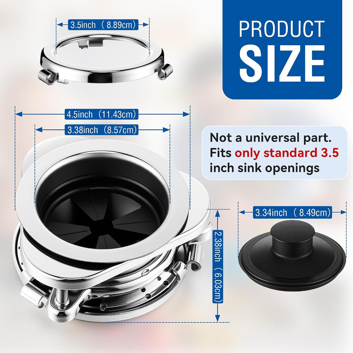 Garbage Disposal Flange Kit, Fit 3 1/2" Sink Drain Hole, Silver