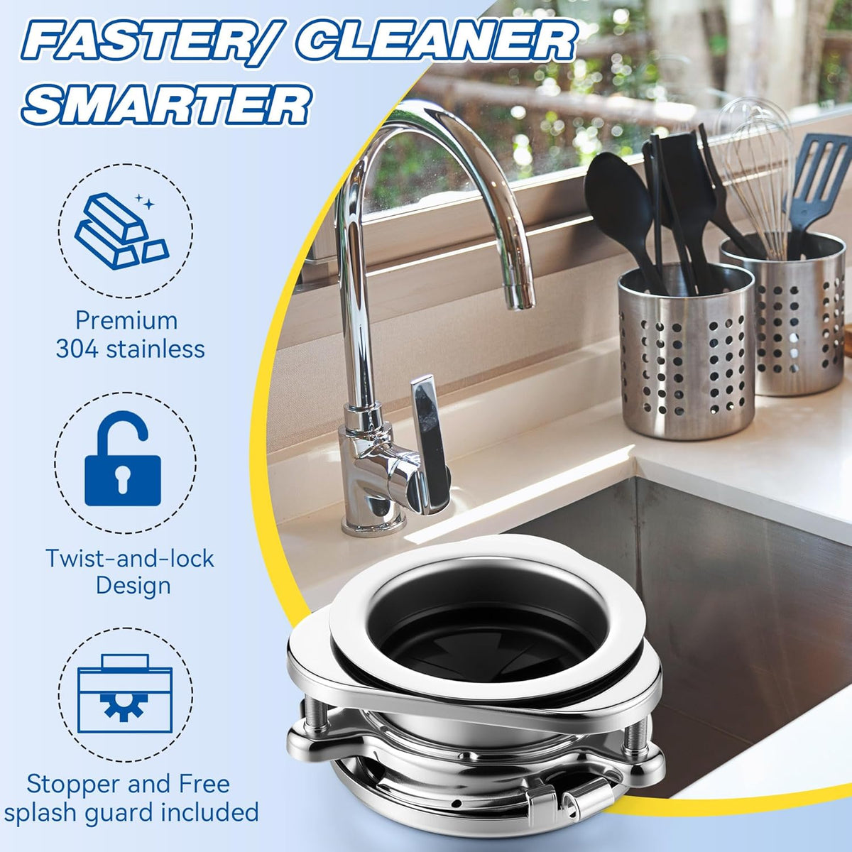 Garbage Disposal Flange Kit, Fit 3 1/2" Sink Drain Hole, Silver