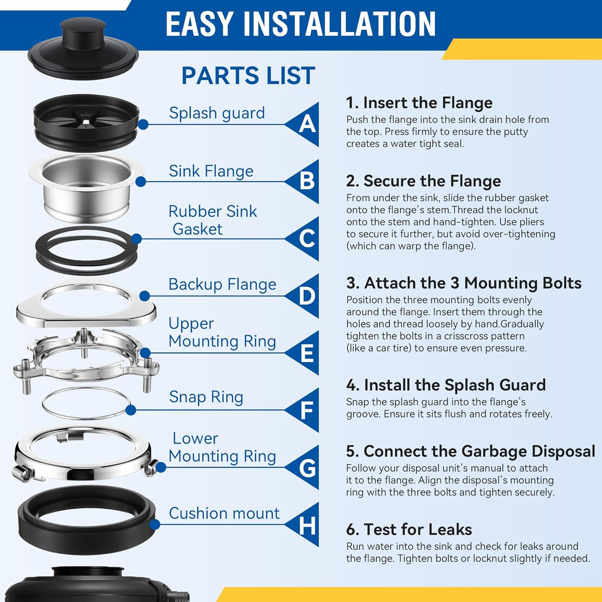 Garbage Disposal Flange Kit, Fit 3 1/2" Sink Drain Hole, Silver