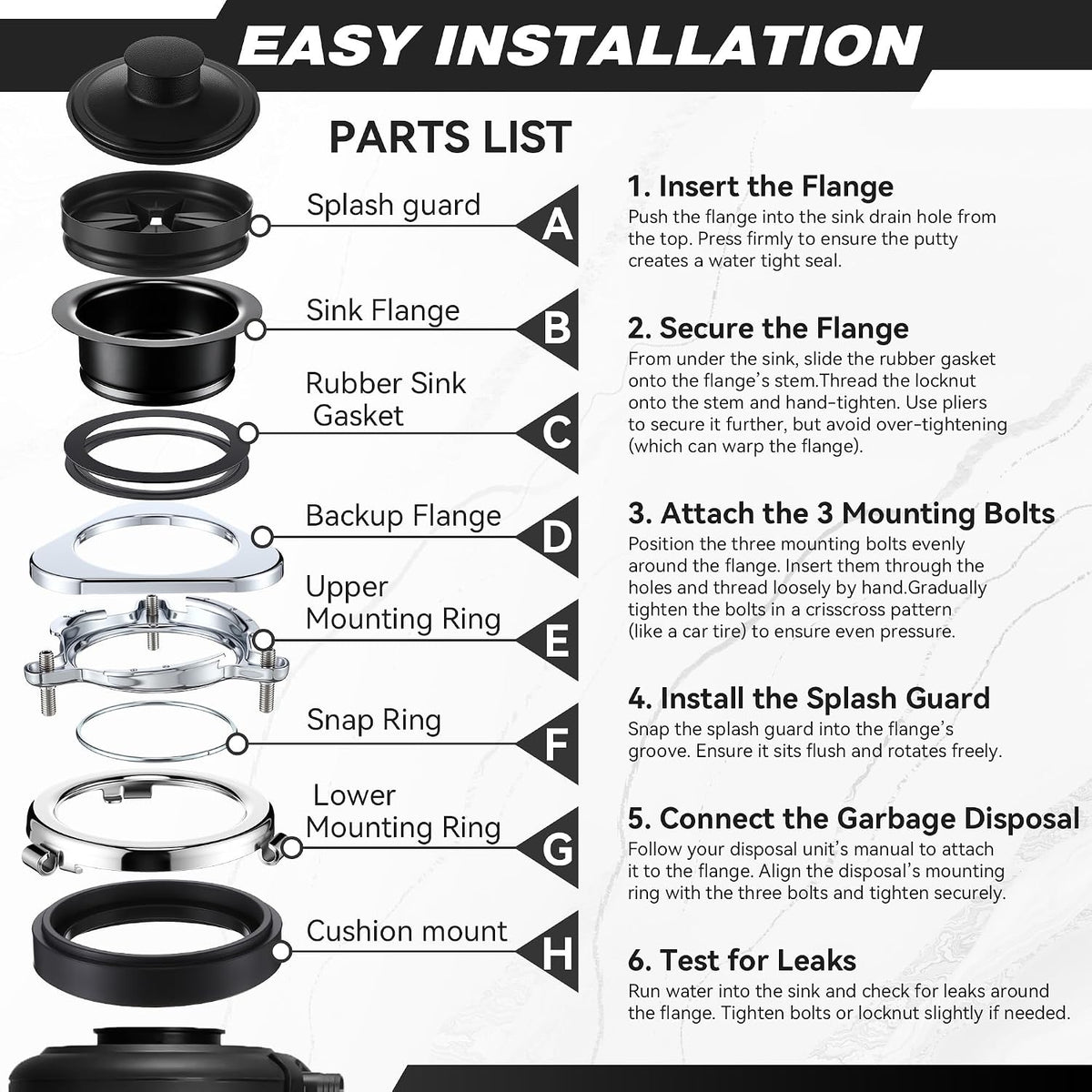Garbage Disposal Flange Kit, Fit 3 1/2" Sink Drain Hole, Silver