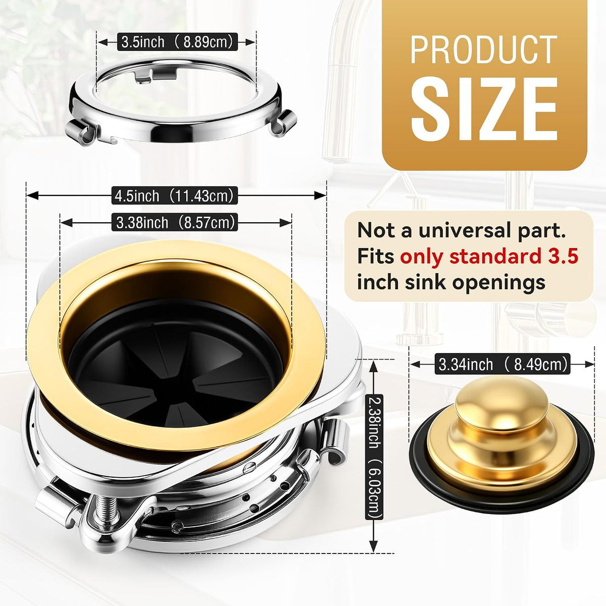 Garbage Disposal Flange Kit, Fit 3 1/2" Sink Drain Hole, Silver