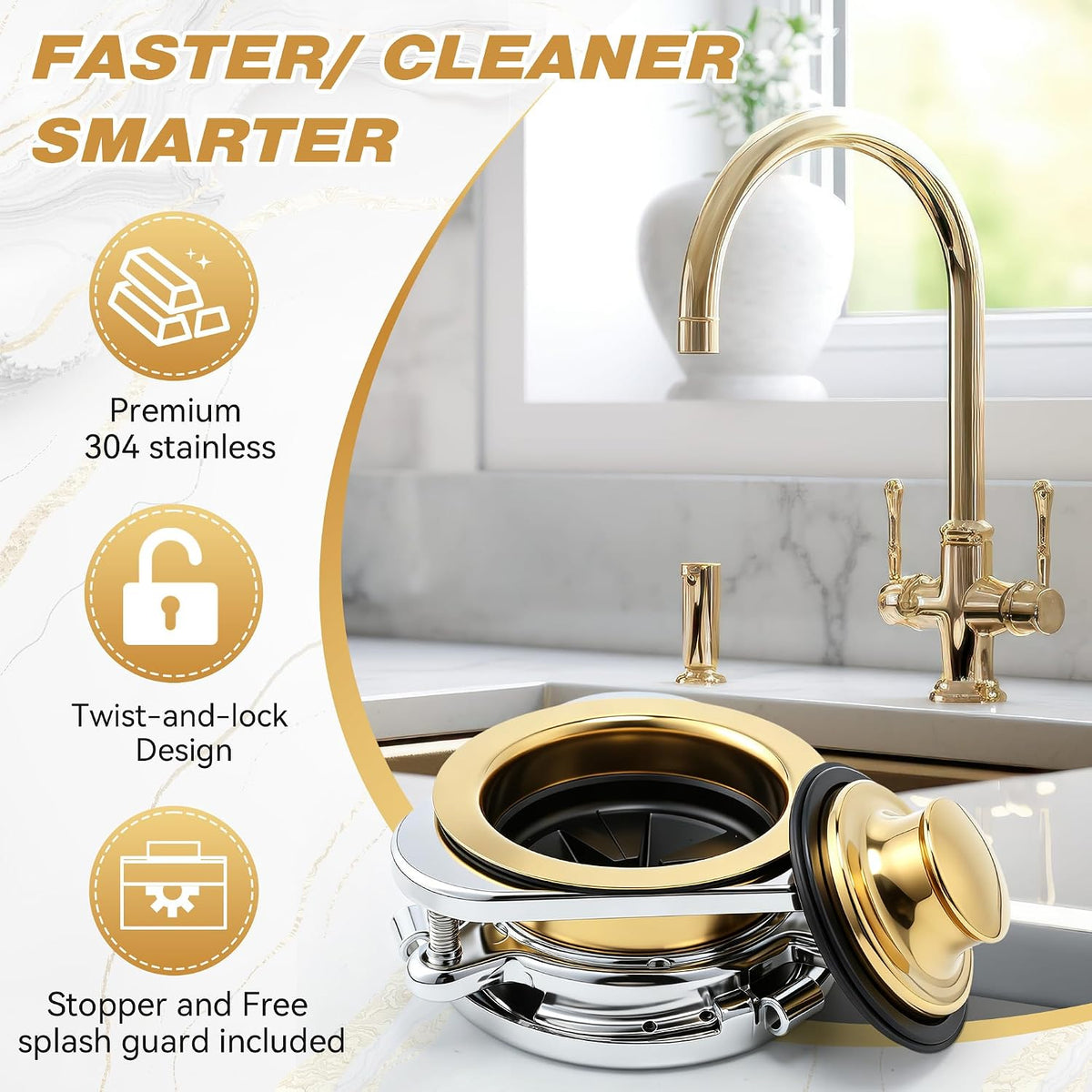 Garbage Disposal Flange Kit, Fit 3 1/2" Sink Drain Hole, Silver