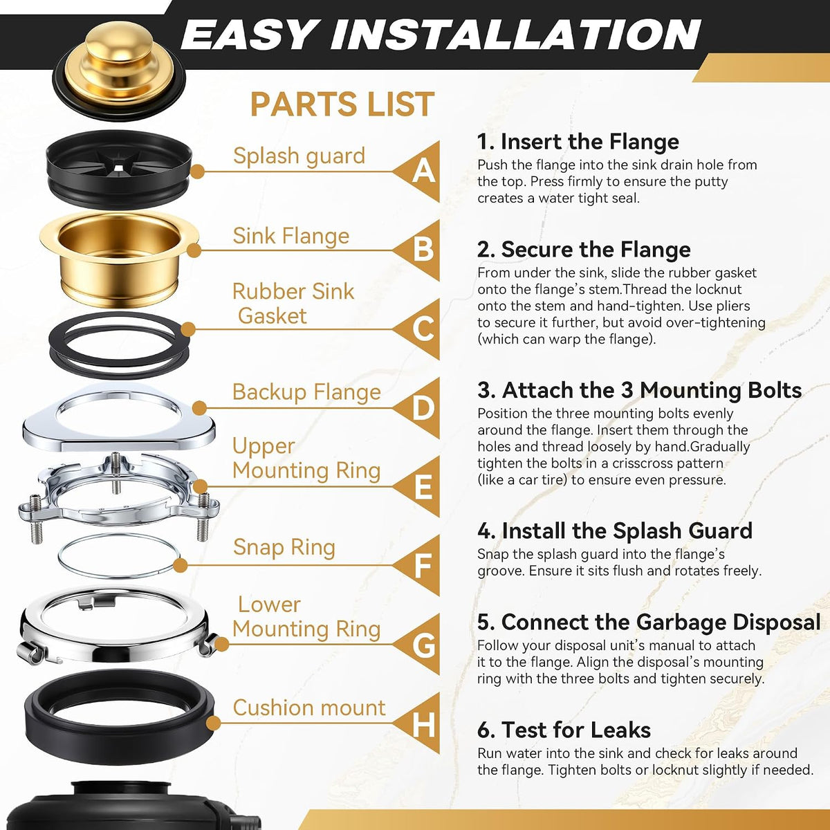 Garbage Disposal Flange Kit, Fit 3 1/2" Sink Drain Hole, Silver