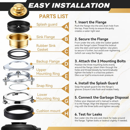 Garbage Disposal Flange Kit, Fit 3 1/2" Sink Drain Hole, Silver