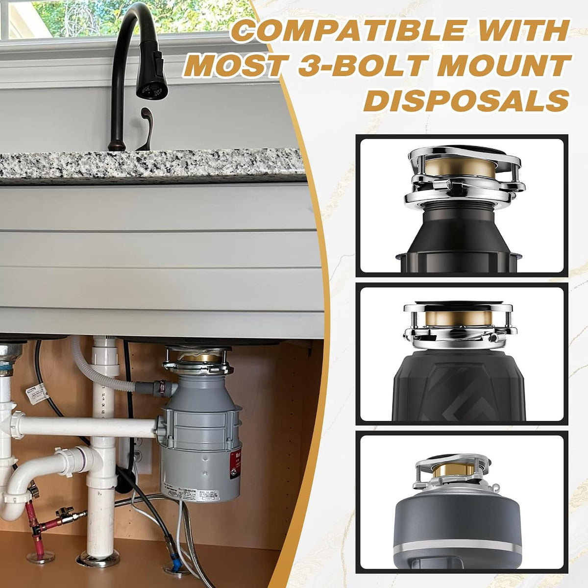Garbage Disposal Flange Kit, Fit 3 1/2" Sink Drain Hole, Silver