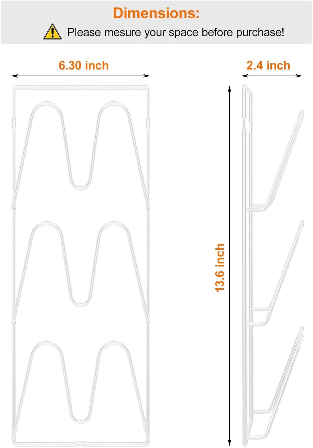 2 Pack Pot Lid Organizer, 6-Tier Lid Holder for Cabinet Door & Wall | Rustproof Metal Lid Organizer with No-Drill Adhesive Mounting for Pot and Pan Lids, Space-Saving Kitchen Storage, Black