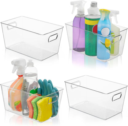 Set of 6 Clear Plastic Storage Bins With Handles, Containers To Organize Pantry, Fridge, Cabinet, Kitchen, Countertop, Closet, Cupboard, Home Organization and Storage