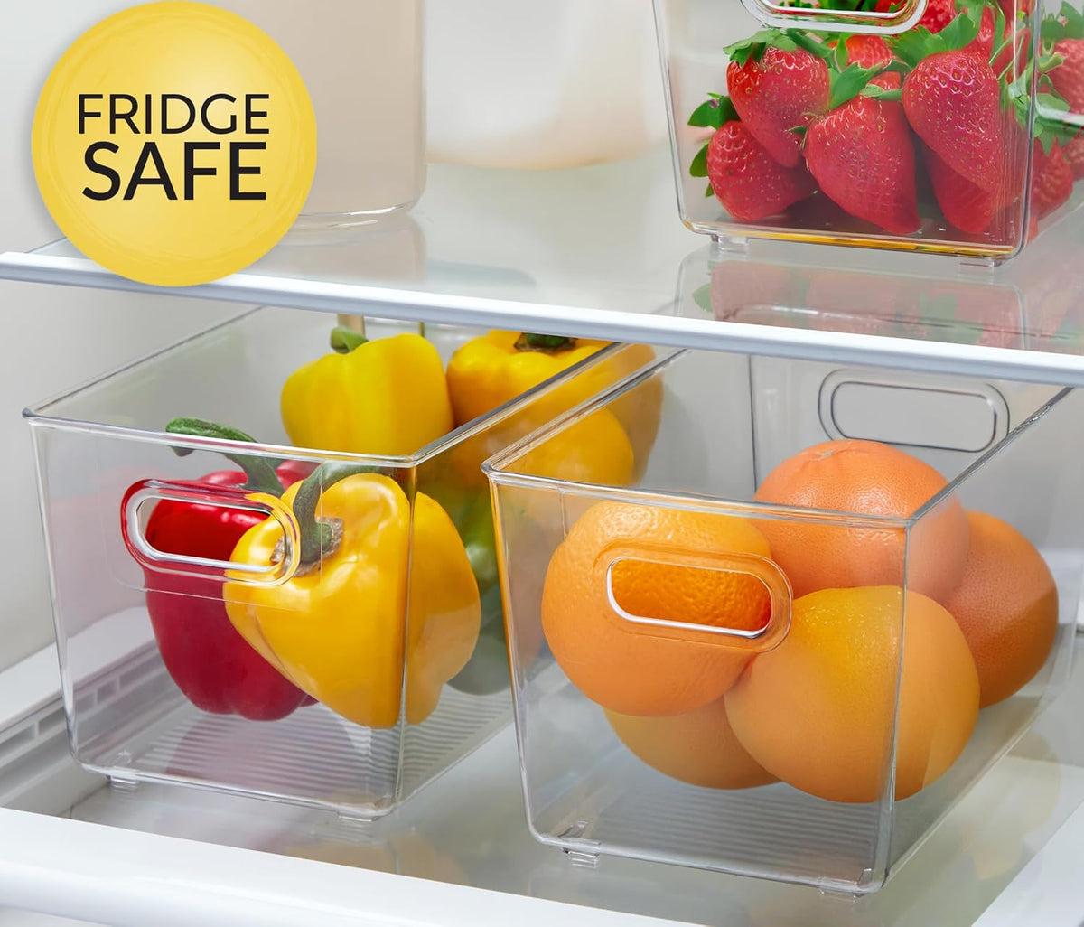 Set of 6 Clear Plastic Storage Bins With Handles, Containers To Organize Pantry, Fridge, Cabinet, Kitchen, Countertop, Closet, Cupboard, Home Organization and Storage