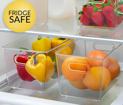 Set of 6 Clear Plastic Storage Bins With Handles, Containers To Organize Pantry, Fridge, Cabinet, Kitchen, Countertop, Closet, Cupboard, Home Organization and Storage