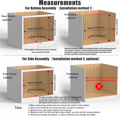 26''W x 21''D x 3''H Pull Out Cabinet Drawer Soft Close Slide Out Wood Organizer for Kitchen, Finished, Bottom and Side Assembly (Wood Drawer Part Width is 25inch)