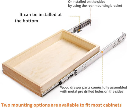 26''W x 21''D x 3''H Pull Out Cabinet Drawer Soft Close Slide Out Wood Organizer for Kitchen, Finished, Bottom and Side Assembly (Wood Drawer Part Width is 25inch)