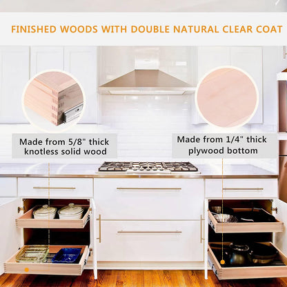 26''W x 21''D x 3''H Pull Out Cabinet Drawer Soft Close Slide Out Wood Organizer for Kitchen, Finished, Bottom and Side Assembly (Wood Drawer Part Width is 25inch)