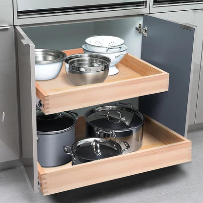 26''W x 21''D x 3''H Pull Out Cabinet Drawer Soft Close Slide Out Wood Organizer for Kitchen, Finished, Bottom and Side Assembly (Wood Drawer Part Width is 25inch)
