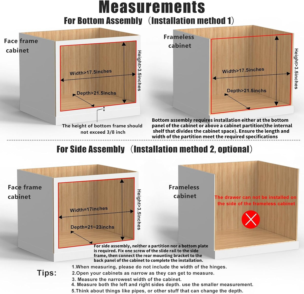26''W x 21''D x 3''H Pull Out Cabinet Drawer Soft Close Slide Out Wood Organizer for Kitchen, Finished, Bottom and Side Assembly (Wood Drawer Part Width is 25inch)