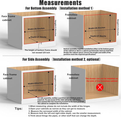 26''W x 21''D x 3''H Pull Out Cabinet Drawer Soft Close Slide Out Wood Organizer for Kitchen, Finished, Bottom and Side Assembly (Wood Drawer Part Width is 25inch)