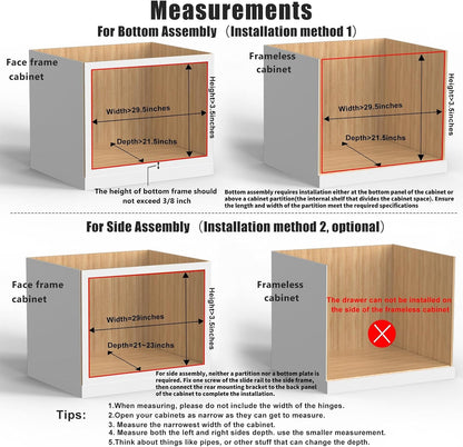 26''W x 21''D x 3''H Pull Out Cabinet Drawer Soft Close Slide Out Wood Organizer for Kitchen, Finished, Bottom and Side Assembly (Wood Drawer Part Width is 25inch)