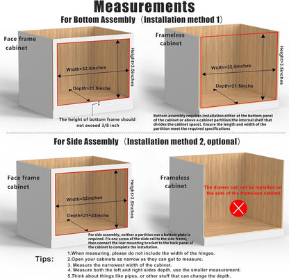 26''W x 21''D x 3''H Pull Out Cabinet Drawer Soft Close Slide Out Wood Organizer for Kitchen, Finished, Bottom and Side Assembly (Wood Drawer Part Width is 25inch)