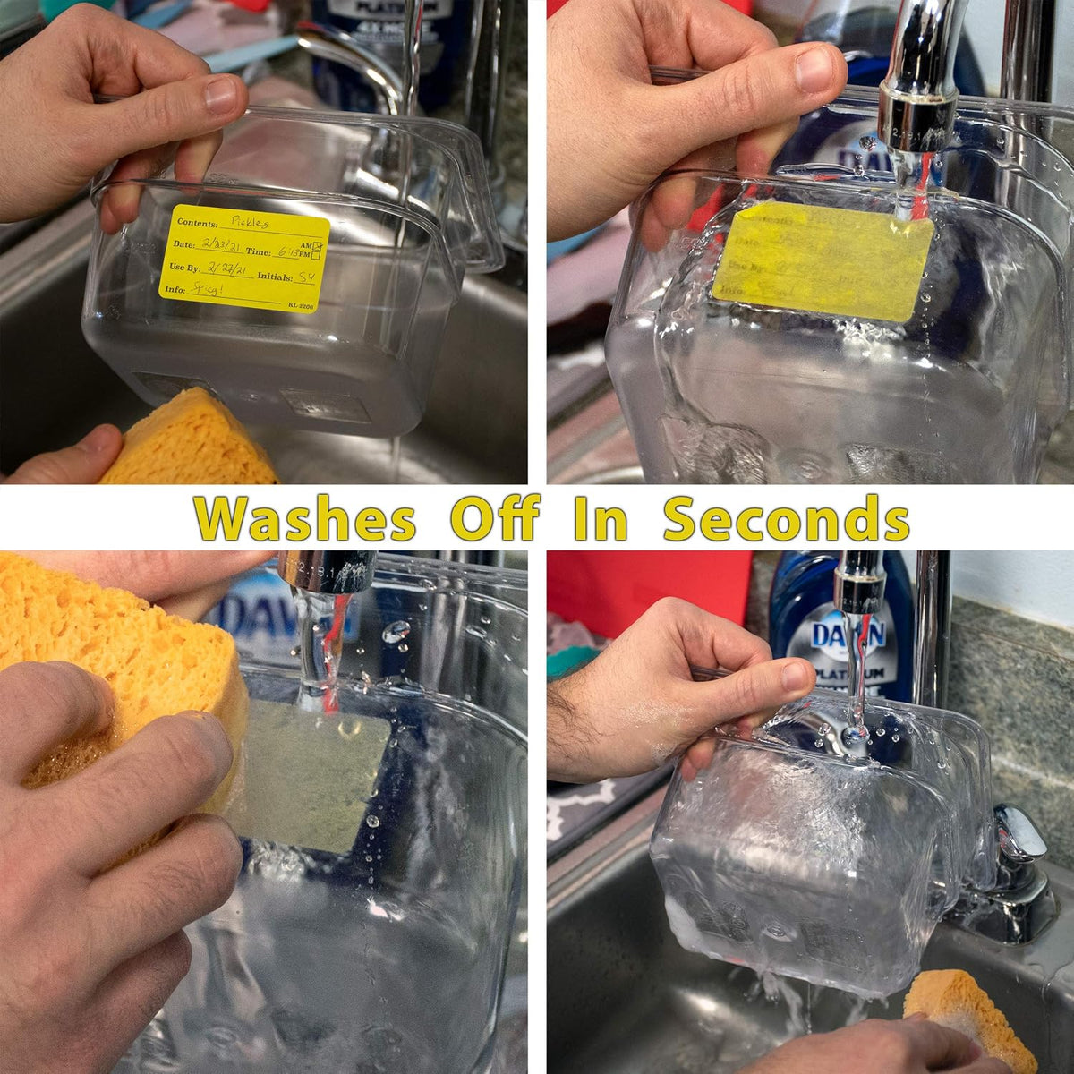 Dissolvable Food Labels for Glass, Plastic Metal, Wood - Washes Off No Residue - Food Prep and Rotation, Canning, Commercial Use and More! USA Made