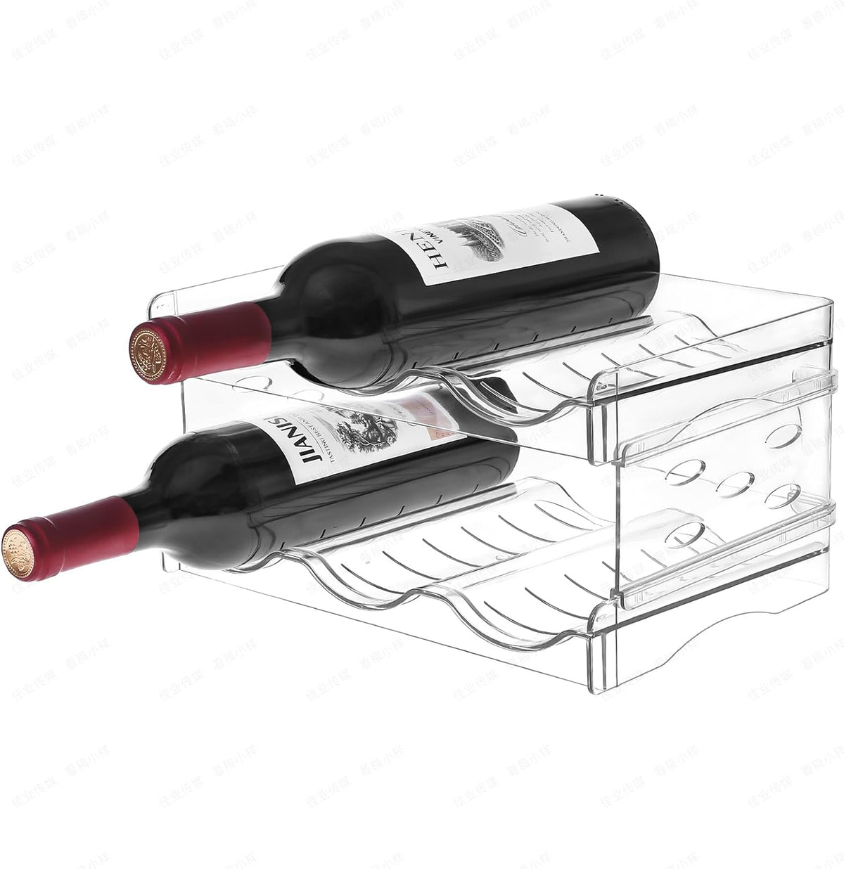 Wine Rack for Countertop, Fridge, Inside Cabinet, 2 Tier Plastic Tabletop Wine Bottle Holder, Water Bottle Organizer for Refrigerator, Pantry, Hold 6 Bottles
